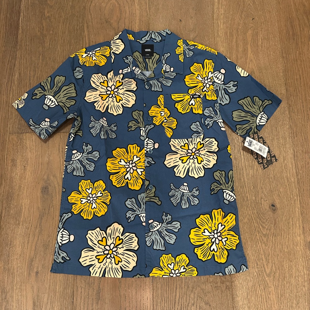 Youth Boys Vans Floral Blue Button Down Shirt